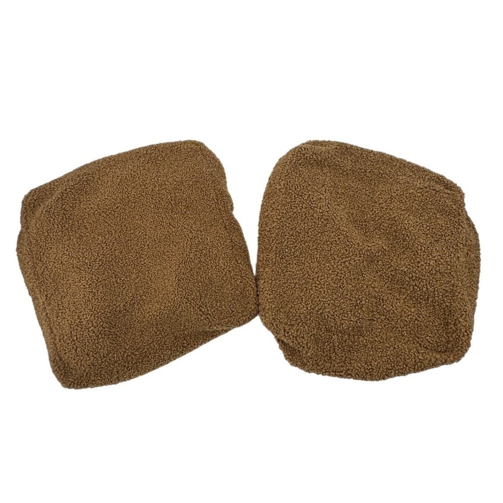 Pottery Barn Cozy Teddy Faux Fur Pouf Throw Pillow Cover Set of 2 Brown 17x18
